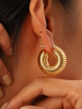 Neaiman Jewelry 24K Gold Plated Hoops Earrings Textured Chunky Hoop Loop